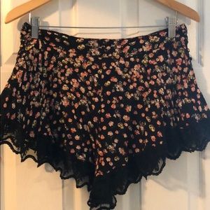 Free People Black Floral Lace Shorts